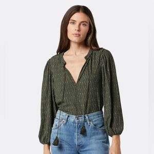 Joie Collet Blouson-Sleeve Tassel Jacquard Blouse, NWT S